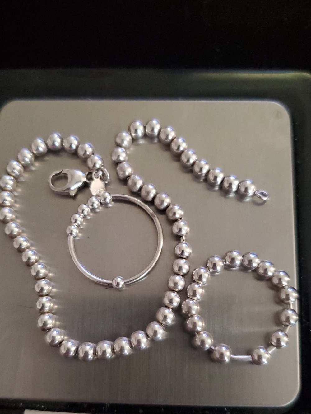 925 Italy Sterling Braceletand Rings Ball Bead 7.5Inch